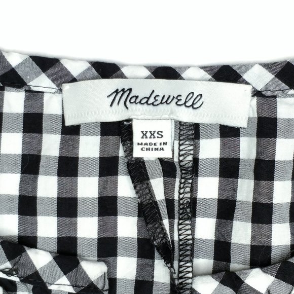 Madewell Smocked Gingham Top XXS Rainbow Stitching Tassel Belt Balloon Sleeve - Picture 3 of 8